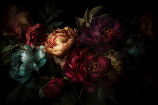 Moody Peony Bouquet Mural