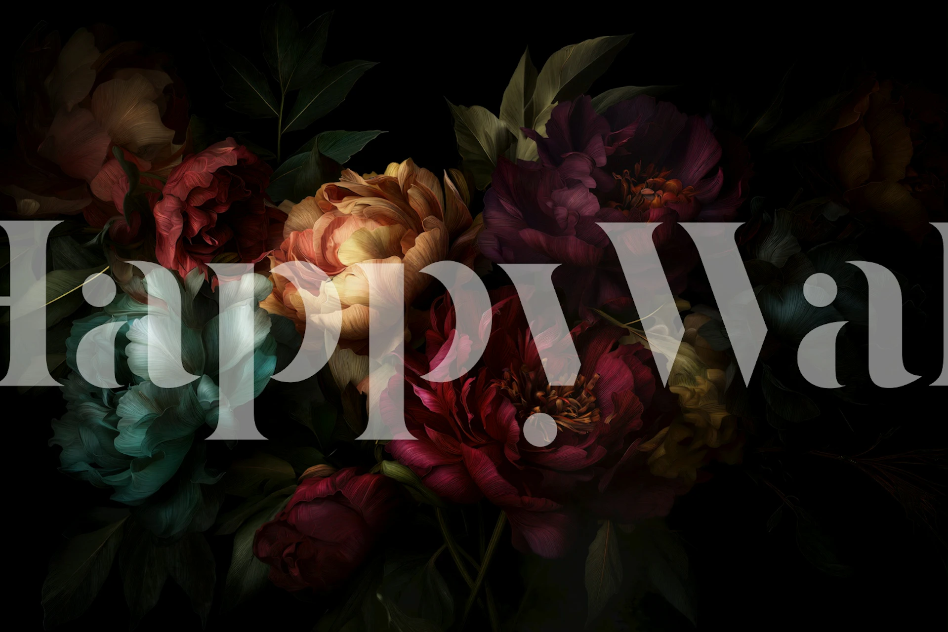 Moody Peony Bouquet Mural in a room
