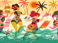 Bathing Beauties on the beach wallpaper