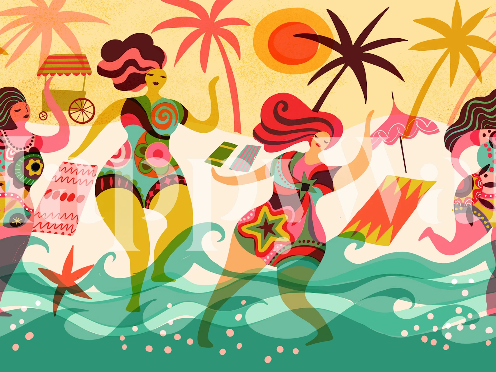 Colorful Bathing Beauties wallpaper in a room