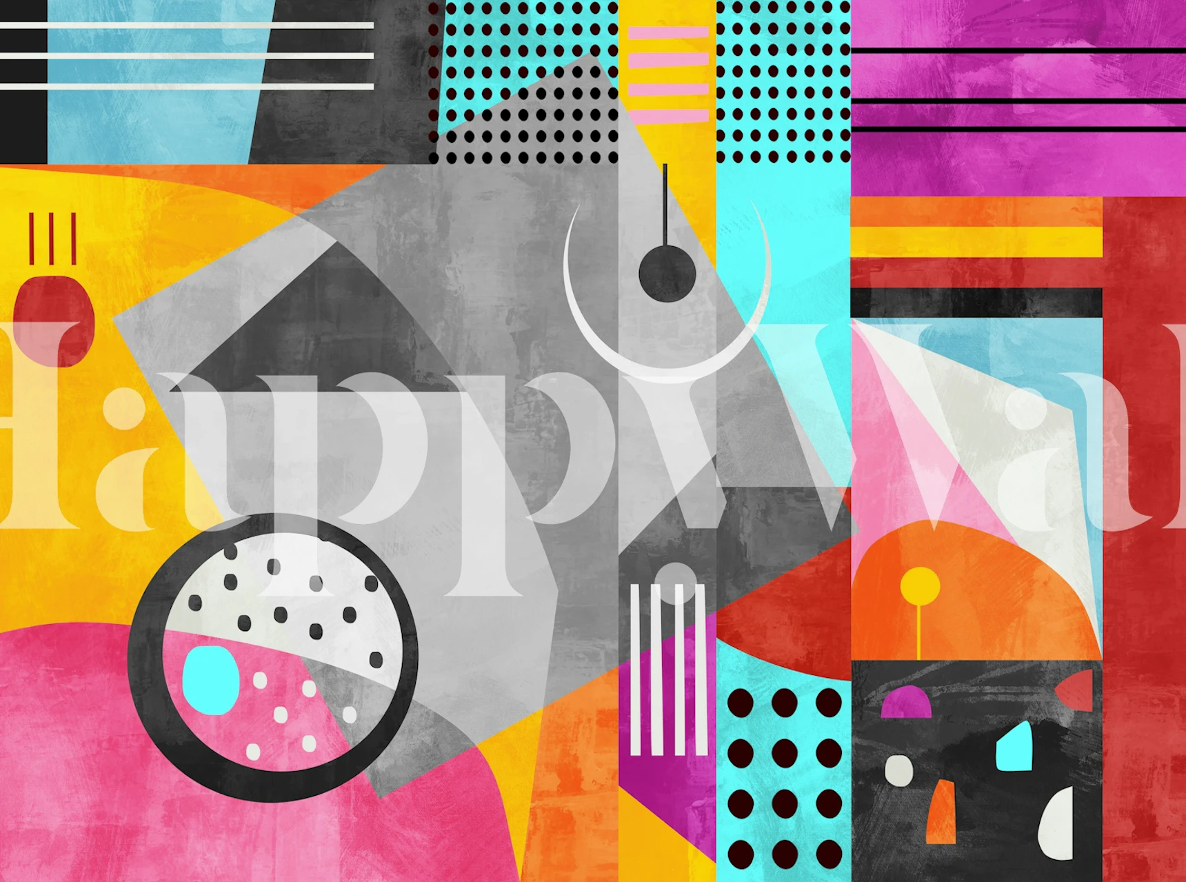 Retro 80s Neon Geometric Art wallpaper in a room