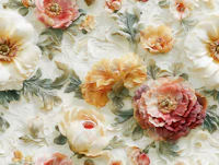 Cream Garden Flowers Painterly behang