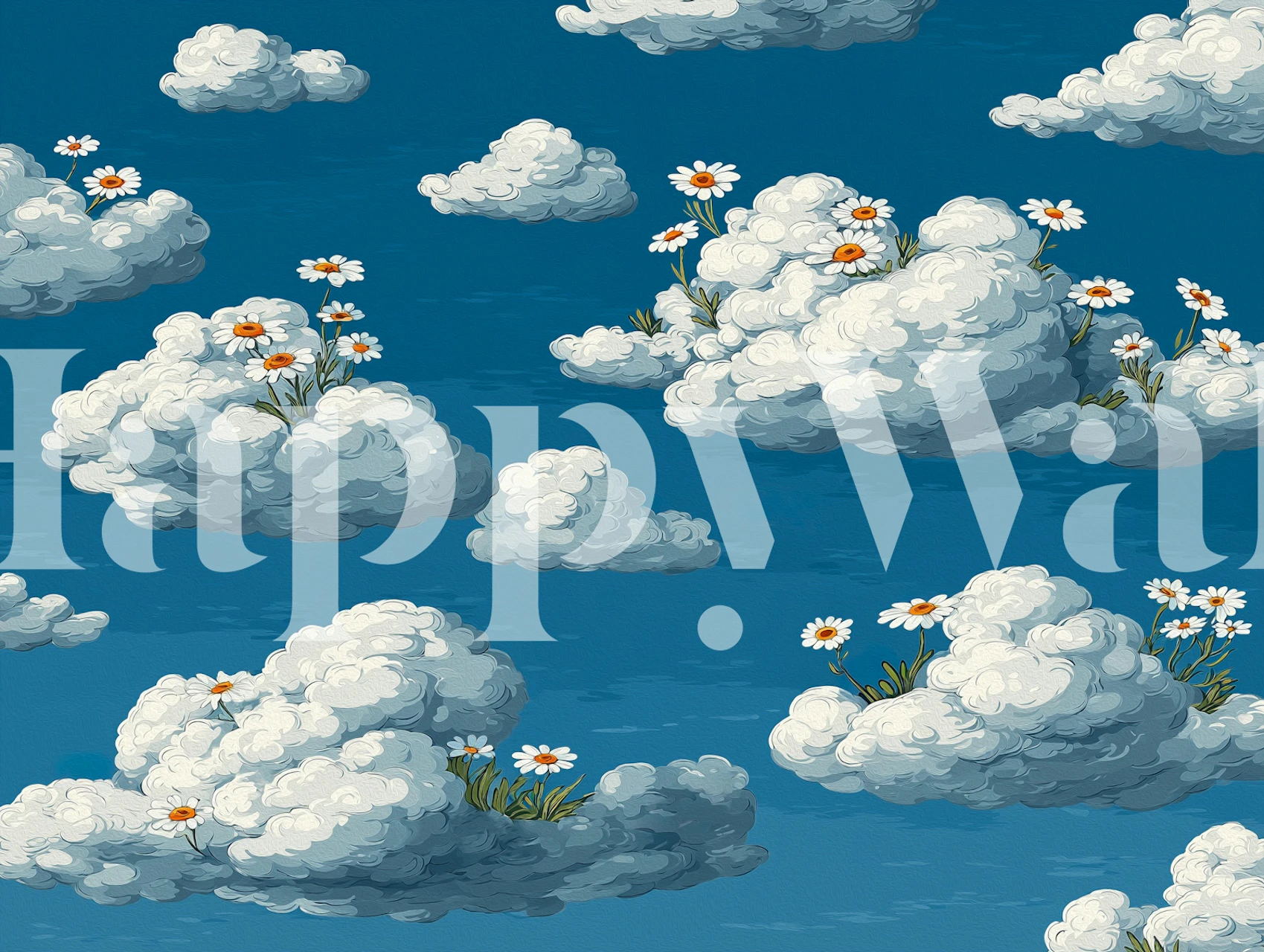 Floating Daisies in the Clouds wallpaper in a room