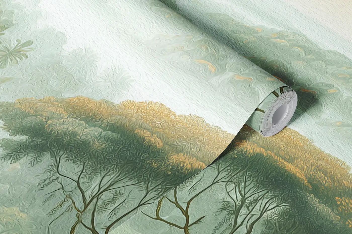 Dreamy Rainforest Panorama Painterly wallpaper roll