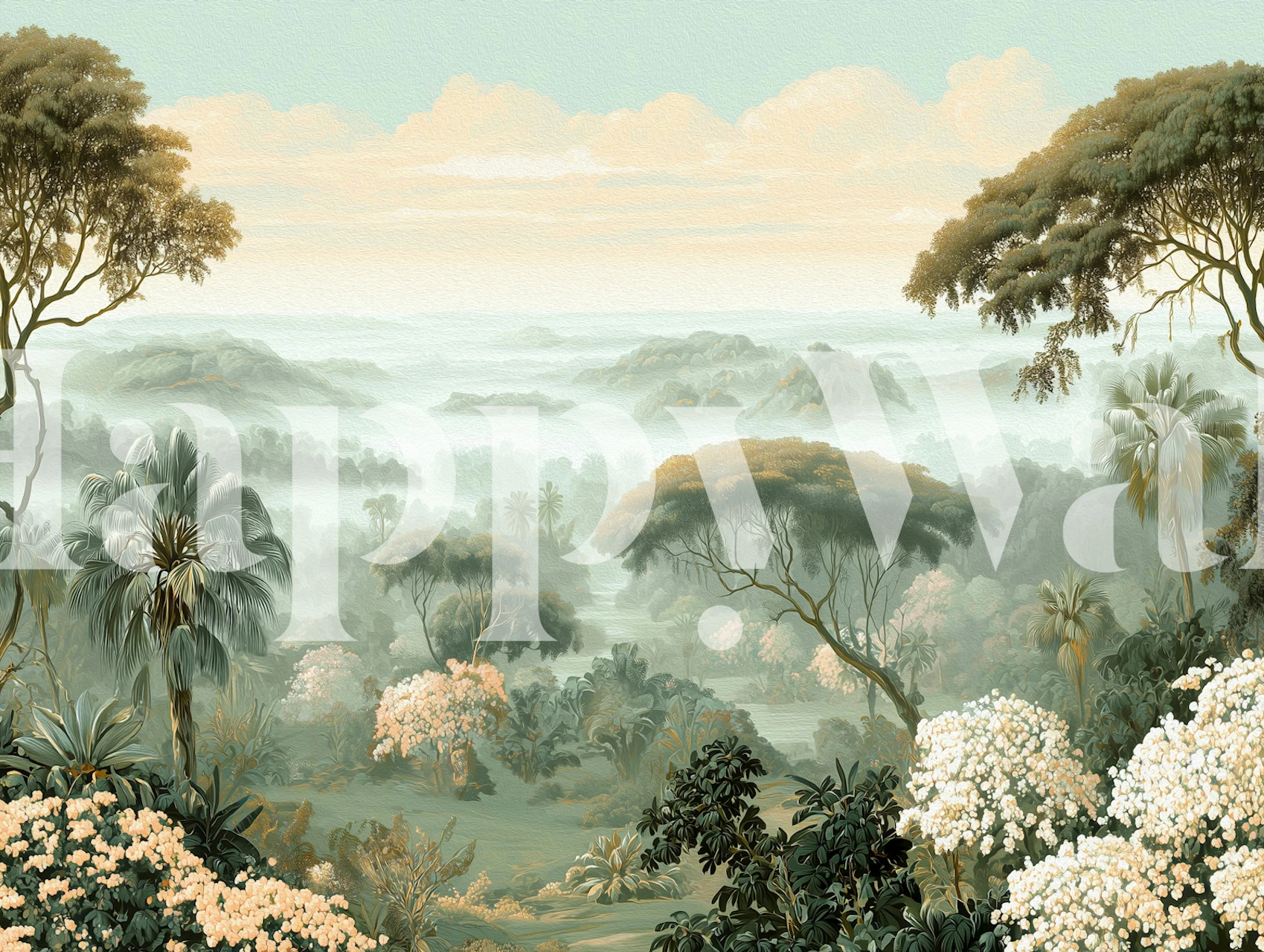 Dromerig regenwoudbehang in een kamer