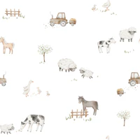 Farm Meadow Small in White wallpaper