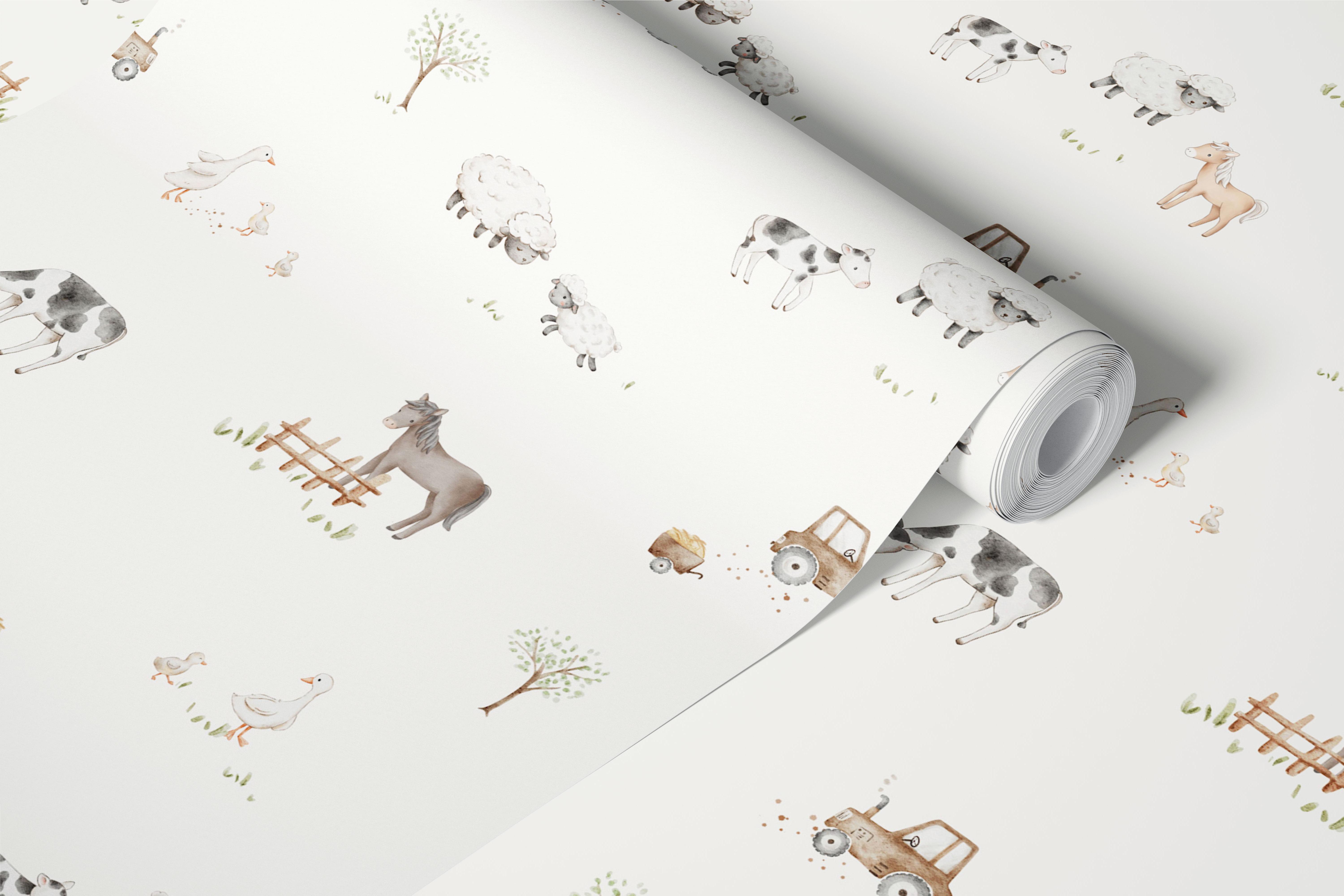 Farm Meadow Small in Off White wallpaper in a room