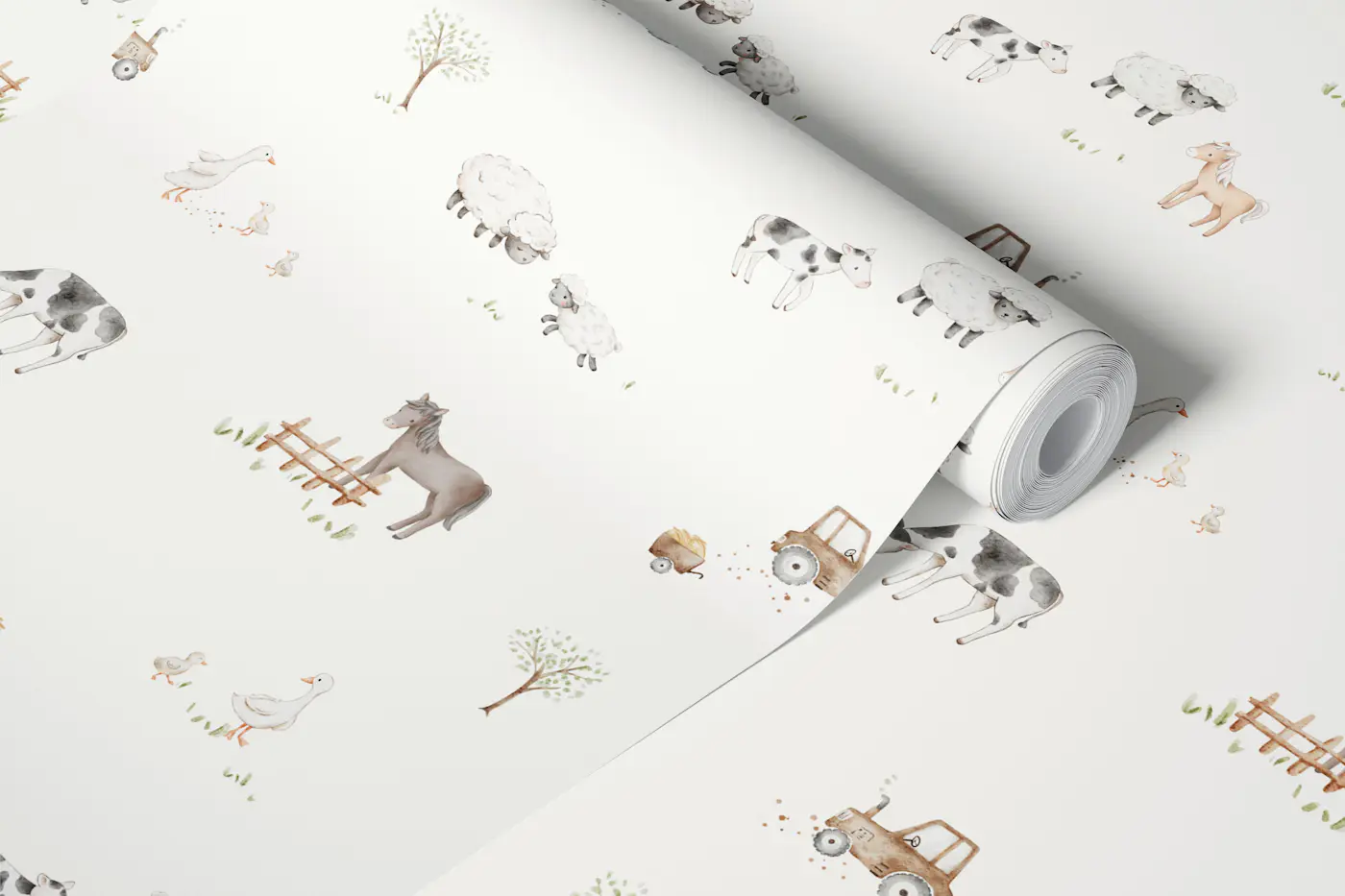 Farm Meadow Small in Off White wallpaper roll