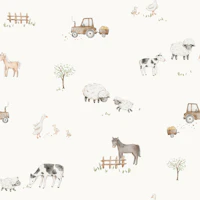 Farm Meadow Small in Off White wallpaper