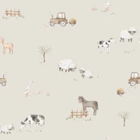 Farm Meadow Small in Ecru wallpaper