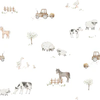 Farm Meadow Large in White wallpaper