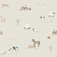 Farm Meadow Large in Ecru wallpaper