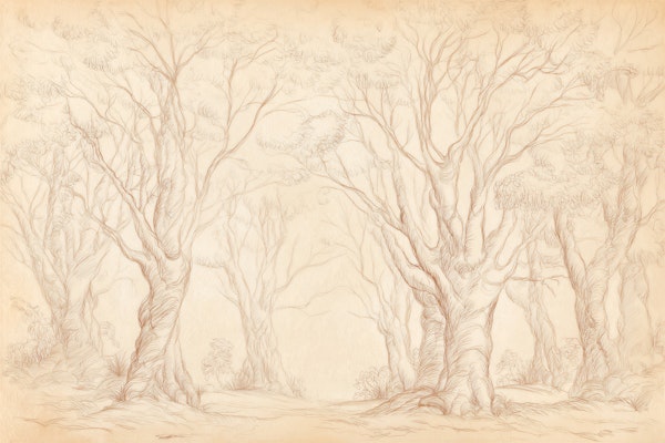 Sepia Forest Sketch Mural