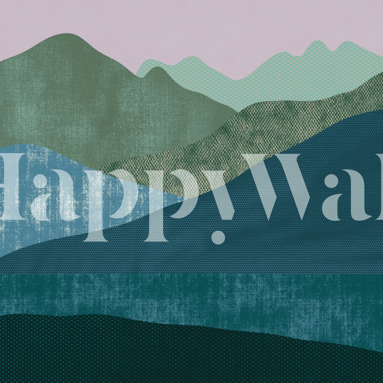 Abstract mountain and river wall mural in soothing colors