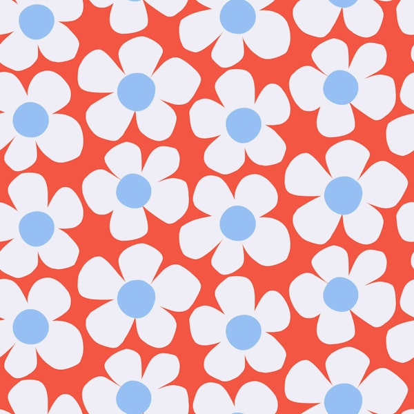Big White Blossoms - Red and Blue