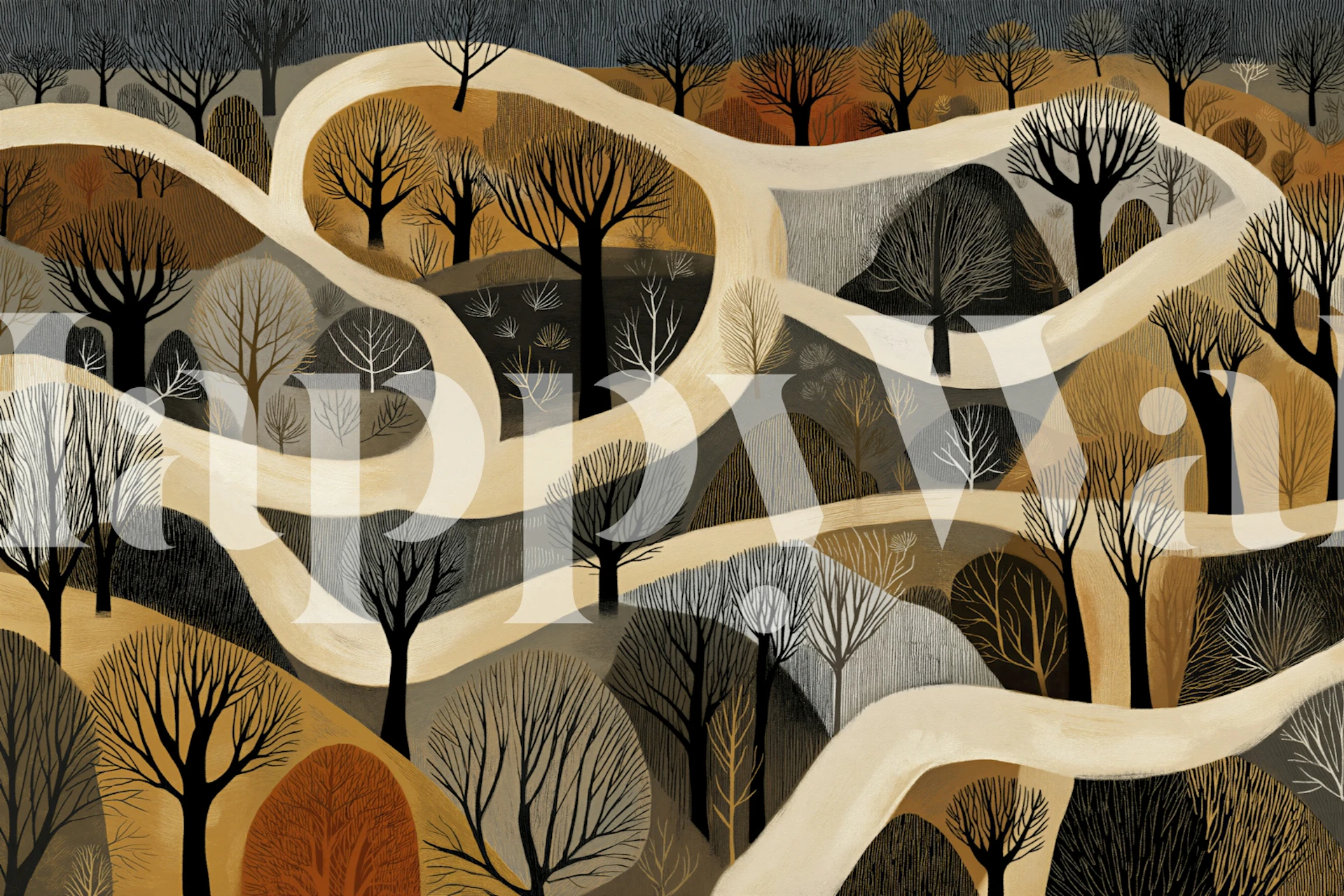 Scandinavian Autumn Forest Hills wallpaper design