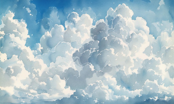 Blue Sky Watercolor Clouds Mural