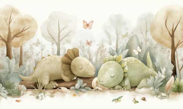 Cute Dino Forest Nursery Mural