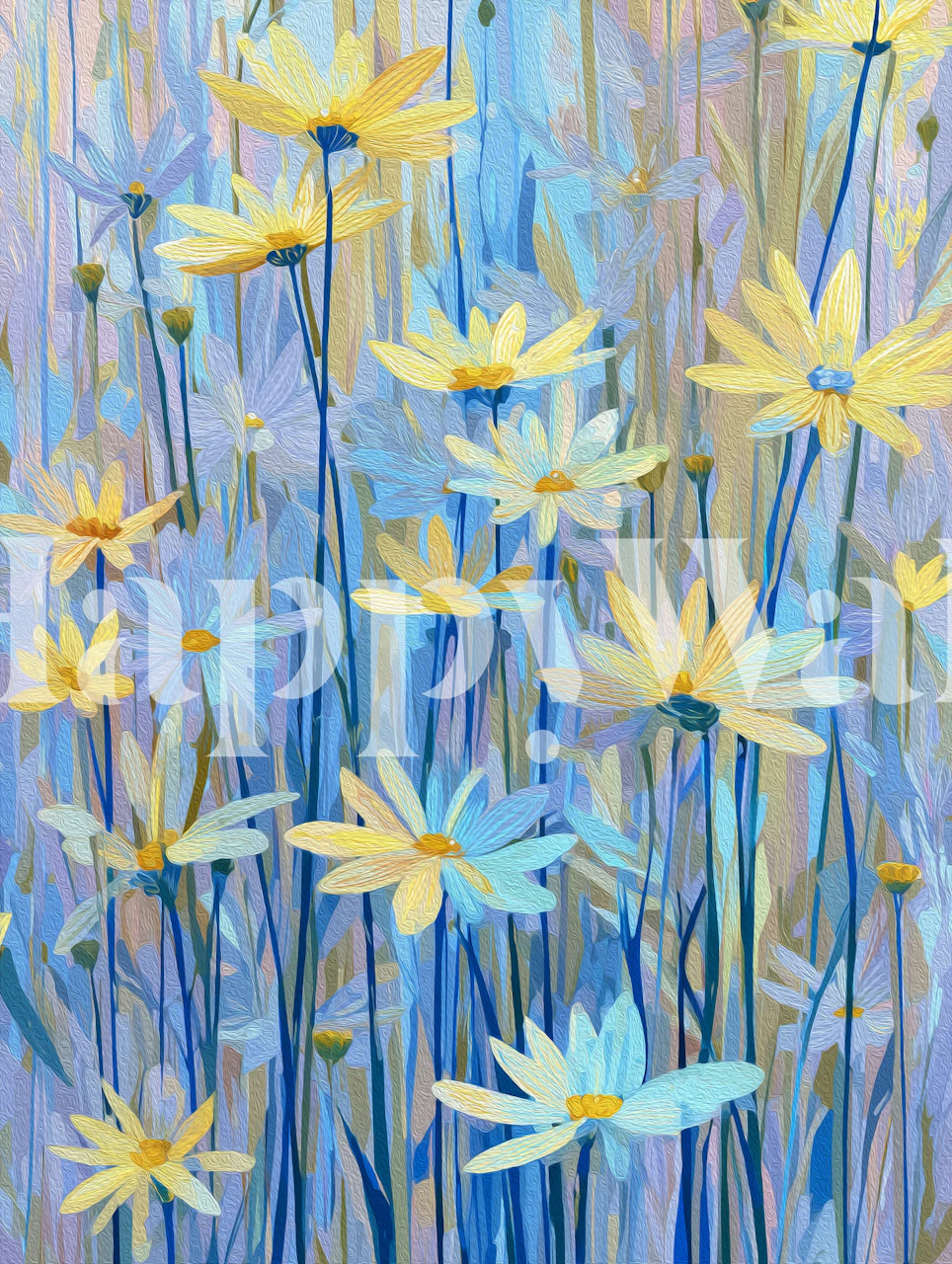 Pastel abstract madeliefjesweide behang in een kamer