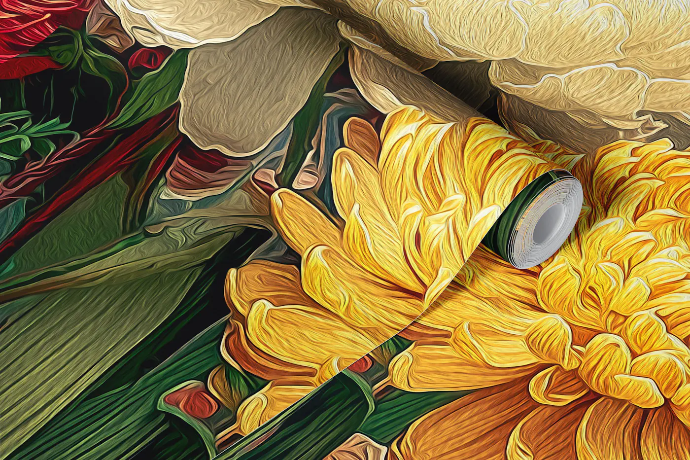Painterly Garden Flowers wallpaper roll
