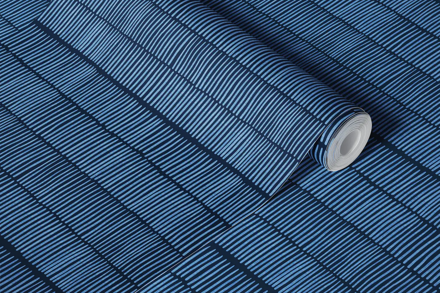 Textural Painted Indigo and Sky Blue Stripes wallpaper roll
