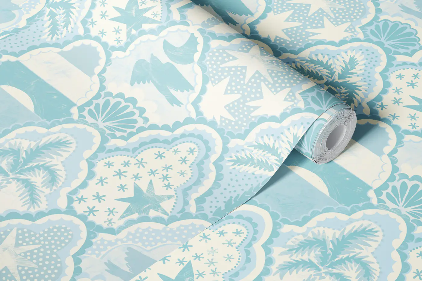 Ocean Motif Scalloped Tiles wallpaper roll
