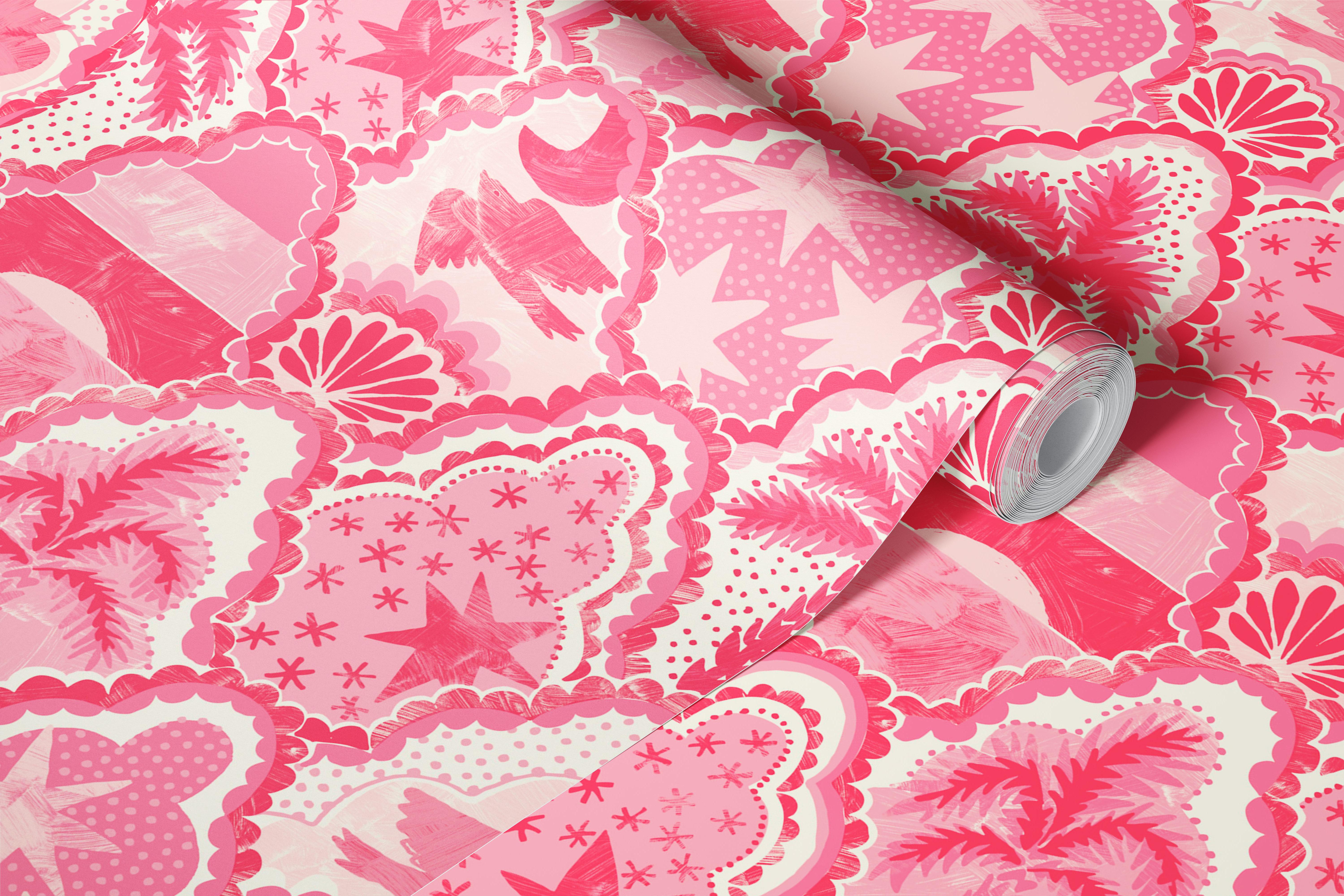 Pink Coastal Scalloped Tiles wallpaper in a room