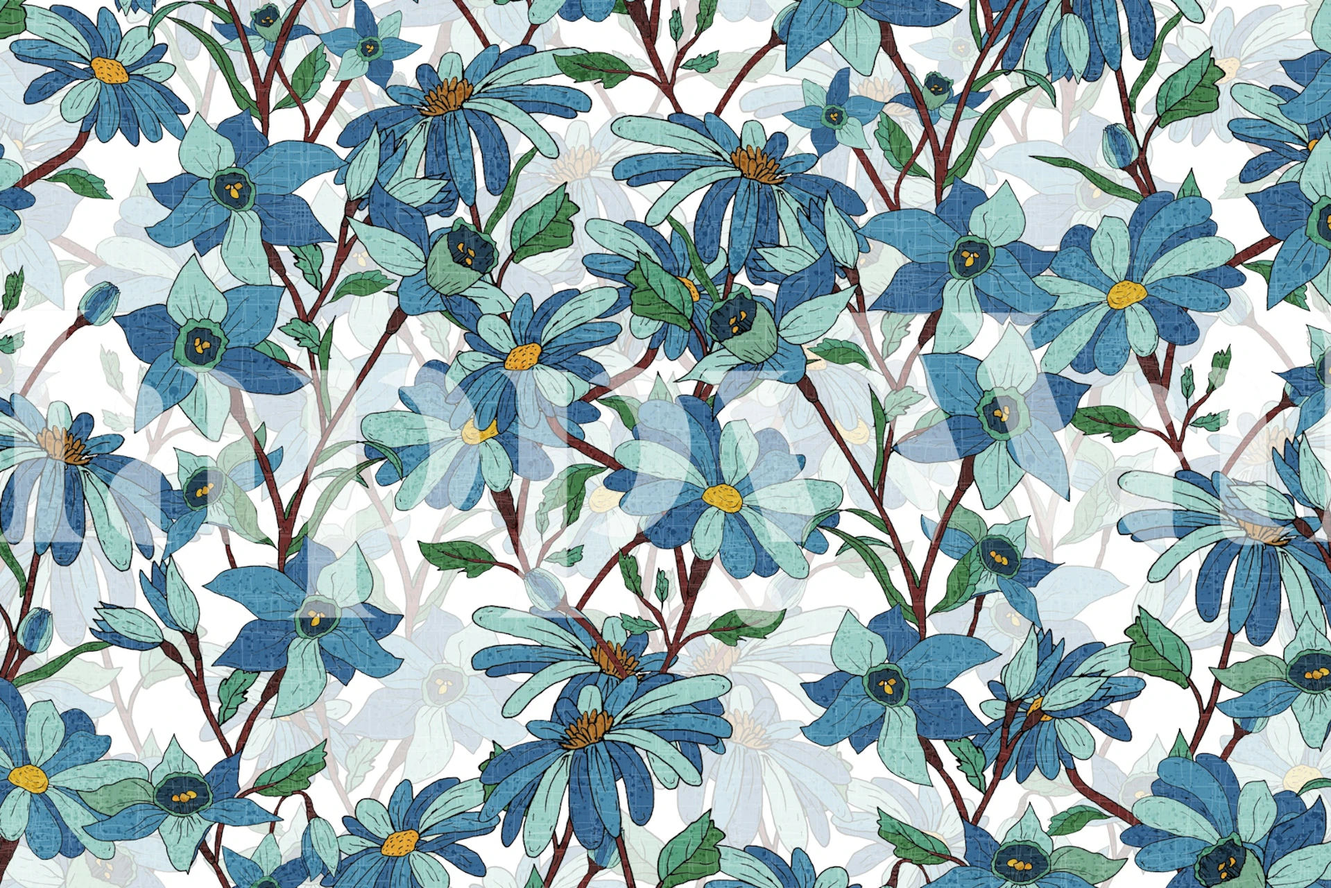 Blue Garden Bloom wallpaper in a room setting