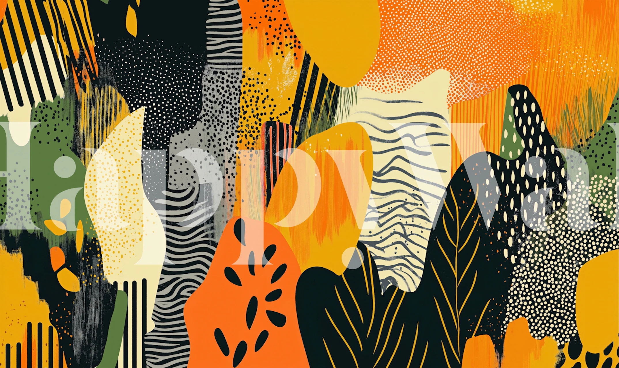 Modern Tropical Abstract Mural într-o cameră