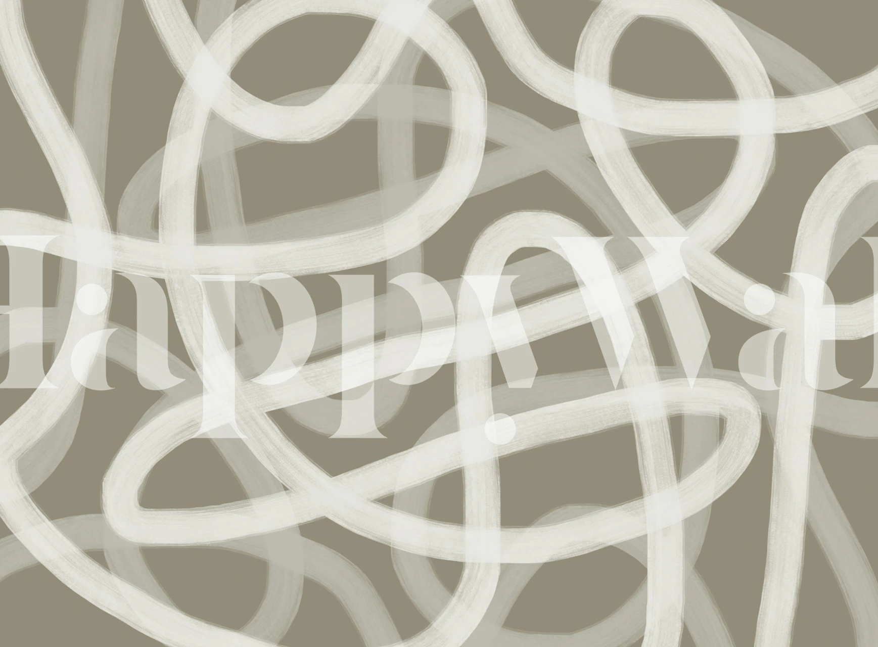 Taupe white brush loops behang in een kamer