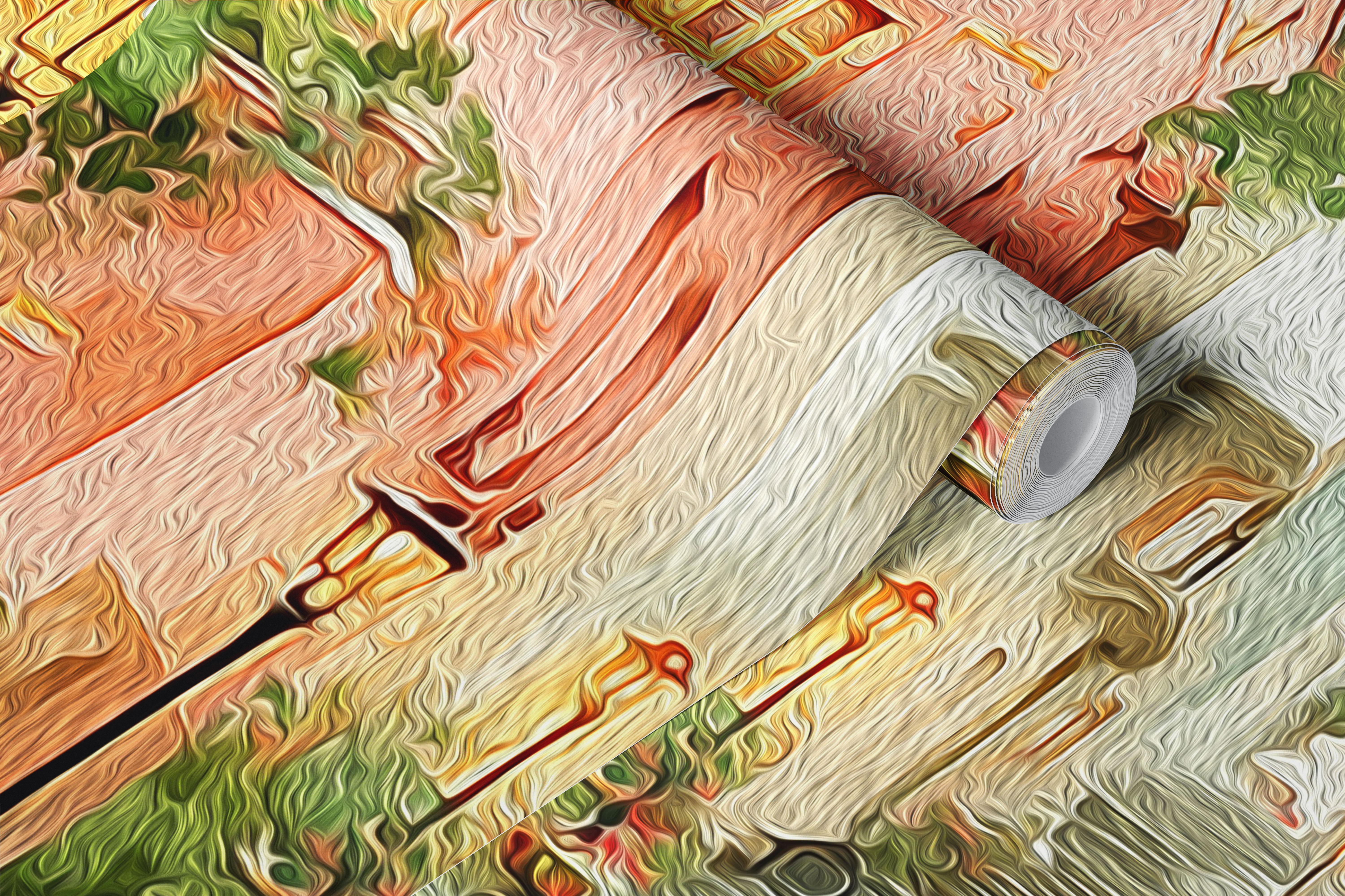 Mediterranean Village Painterly wallpaper in a room