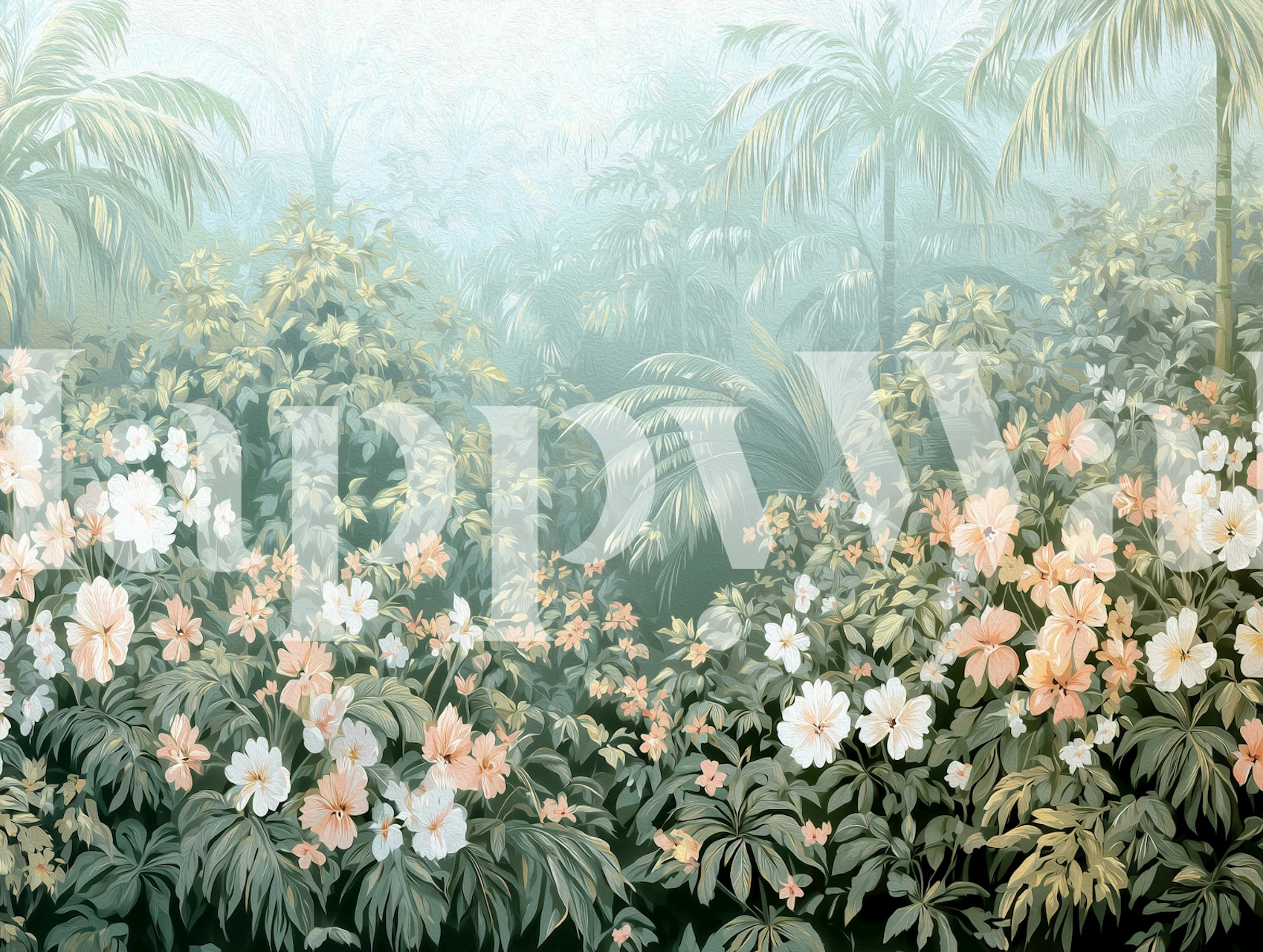 Misty Tropical Garden wallpaper in een kamer