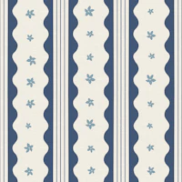 Indigo Scalloped Stripe Flowers wallpaper