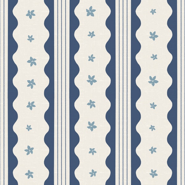 Indigo Scalloped Stripe Flowers