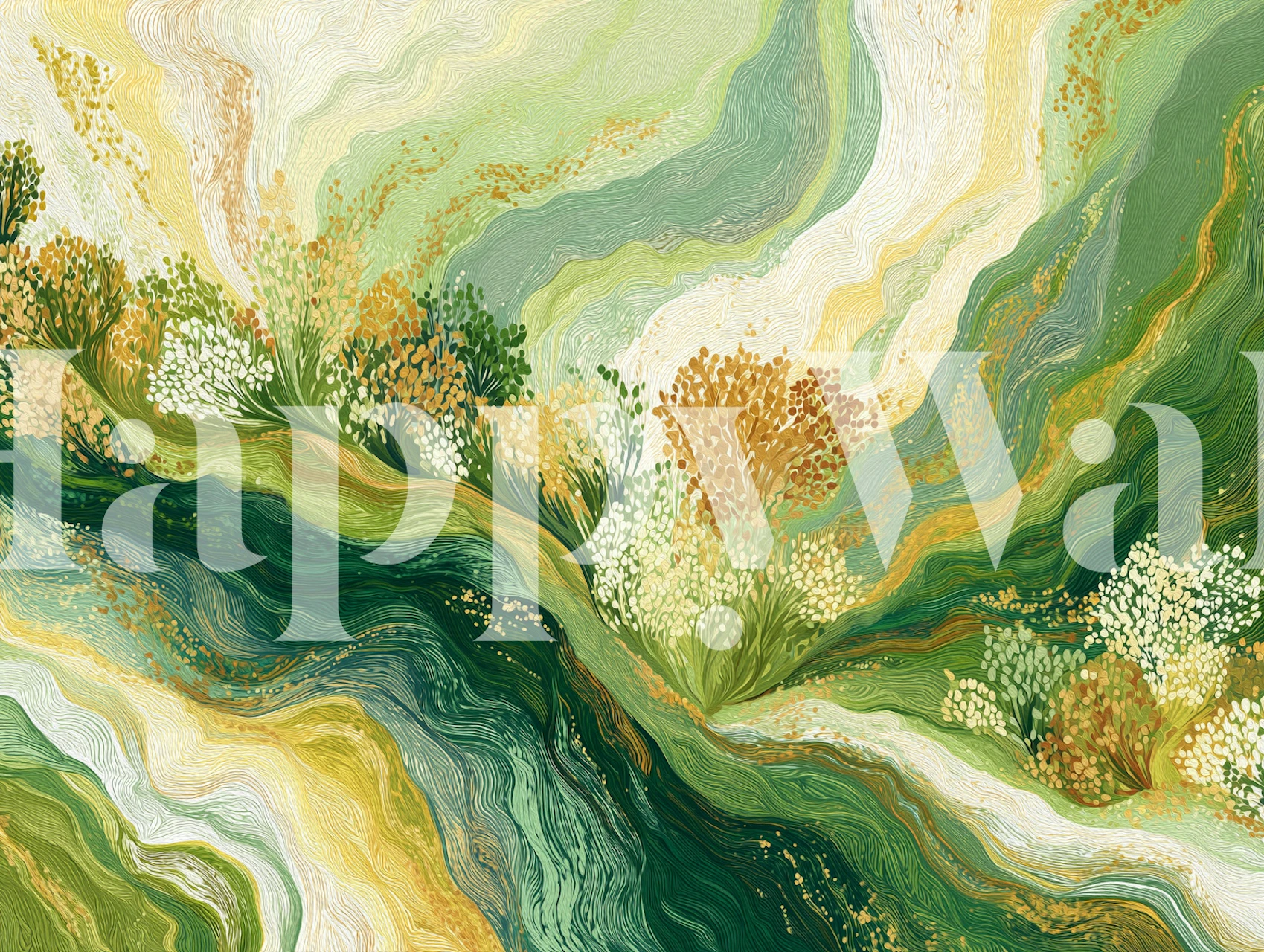 Botanical Swirl Landscape wallpaper in a room