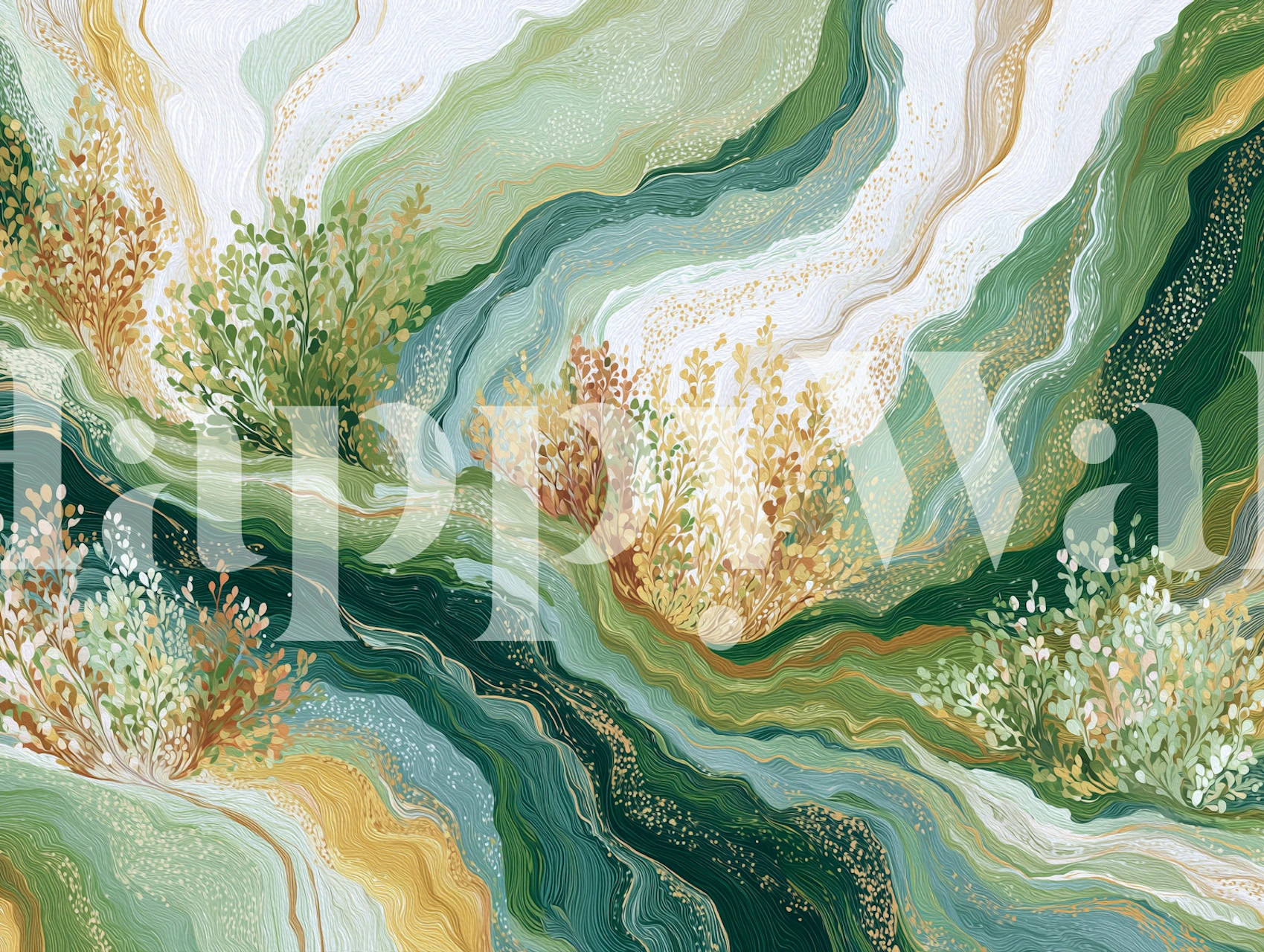 Abstract Green Fluid Landscape tapet i ett rum