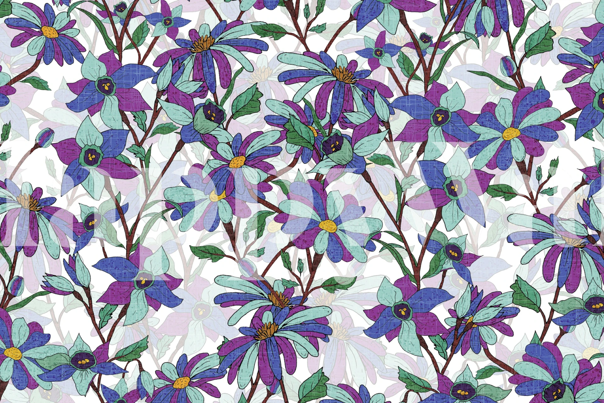 Purple garden bloom wallpaper in a room