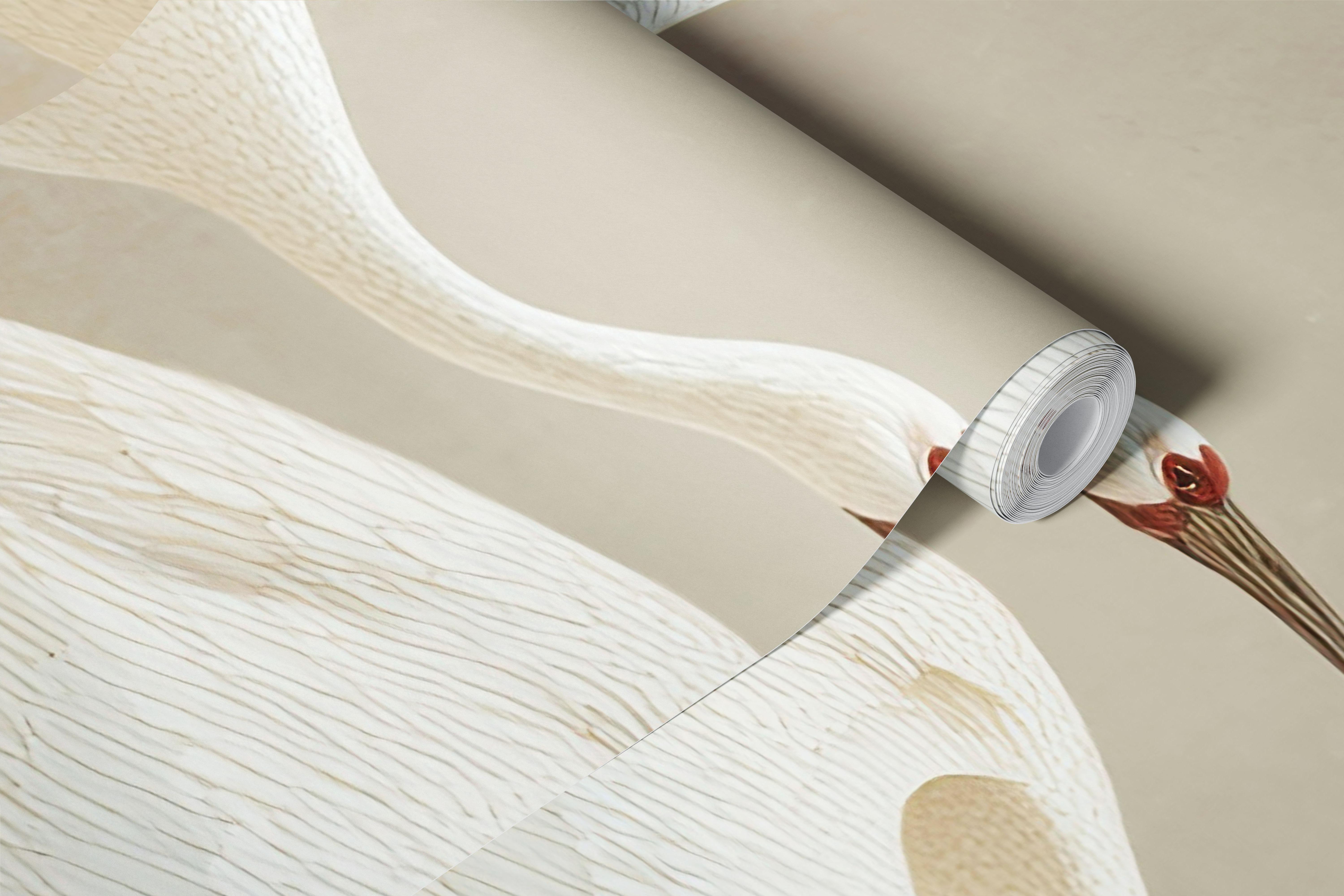 Soft beige wallpaper with flying cranes image