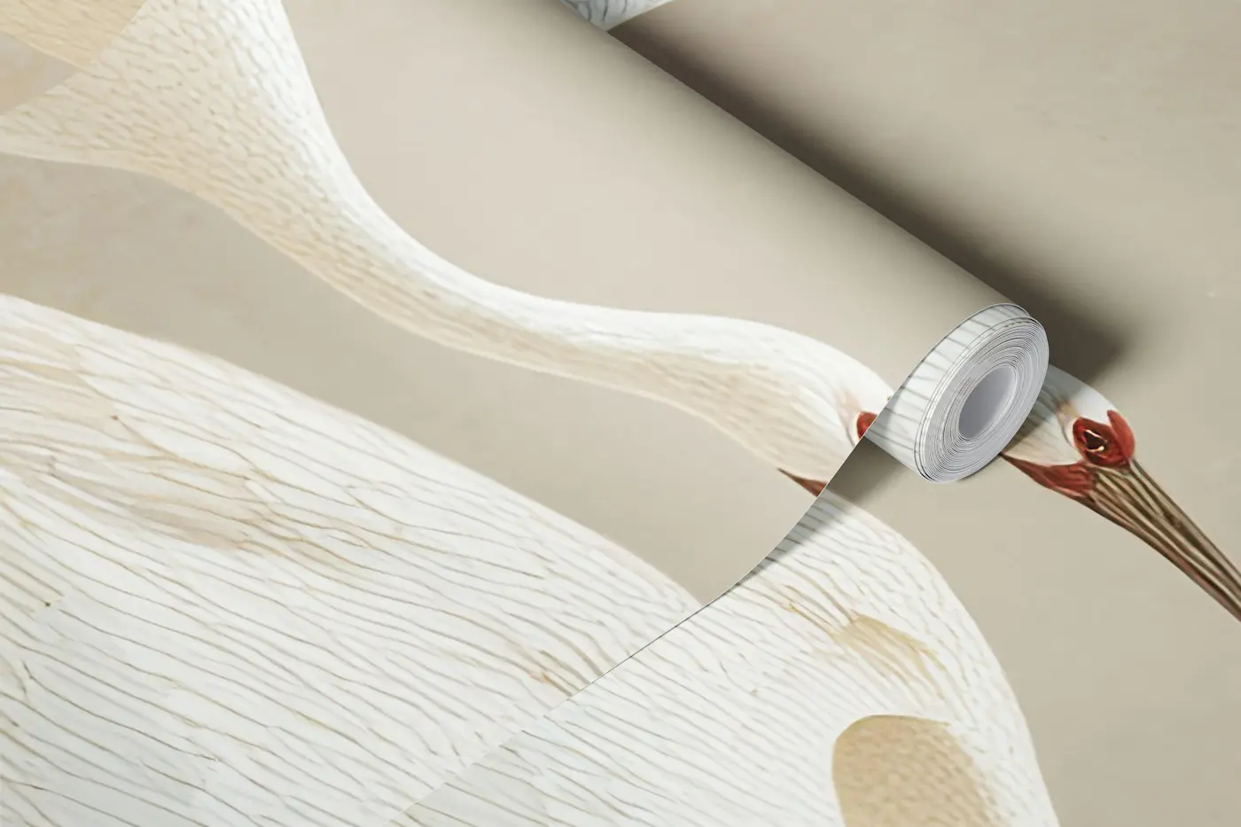 Soft Beige Sky with Flying Cranes wallpaper roll