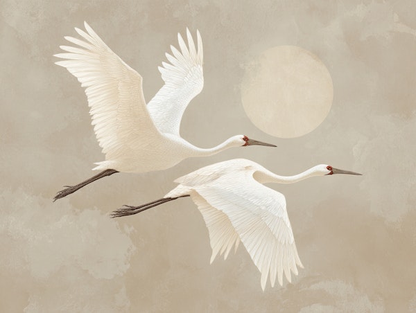 Soft Beige Sky with Flying Cranes