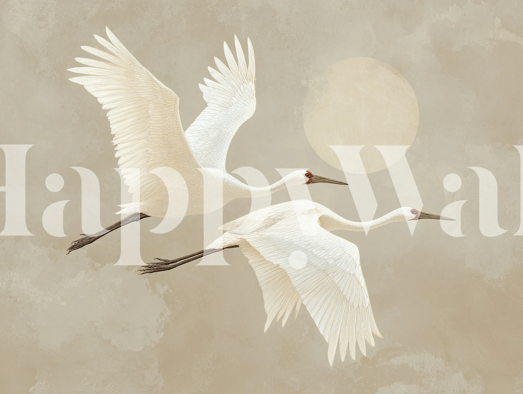 Soft beige wallpaper with flying cranes image