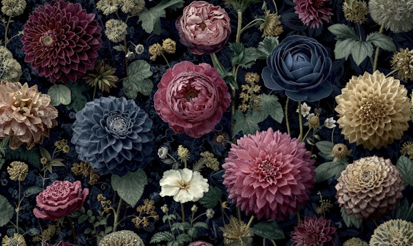 Dark Floral Botanical Garden Mural