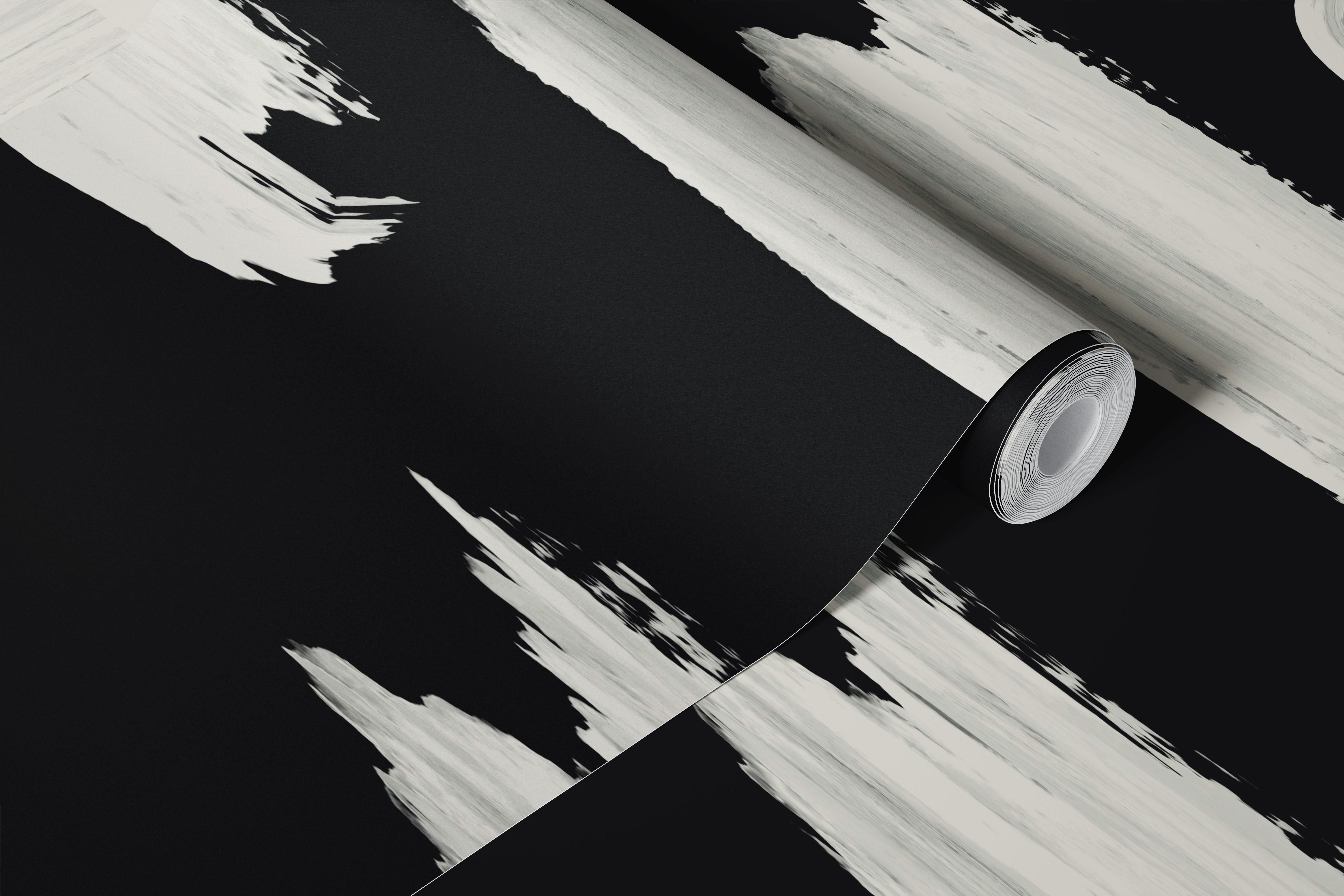 Black and white abstract art wallpaper in a room