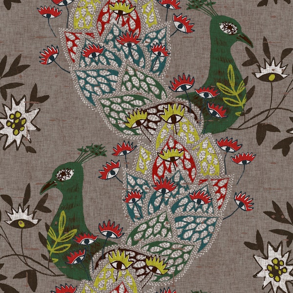 Peacock Folk Art Boho Floral