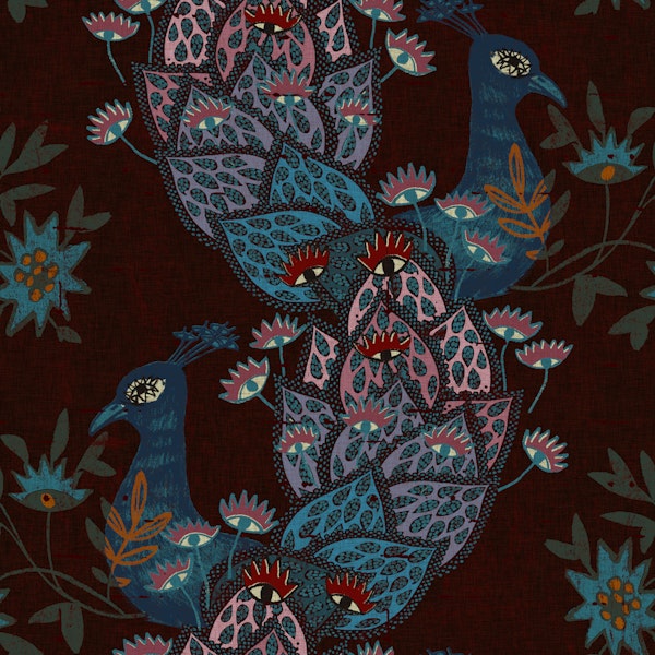 Boho Peacock Floral Folk Art