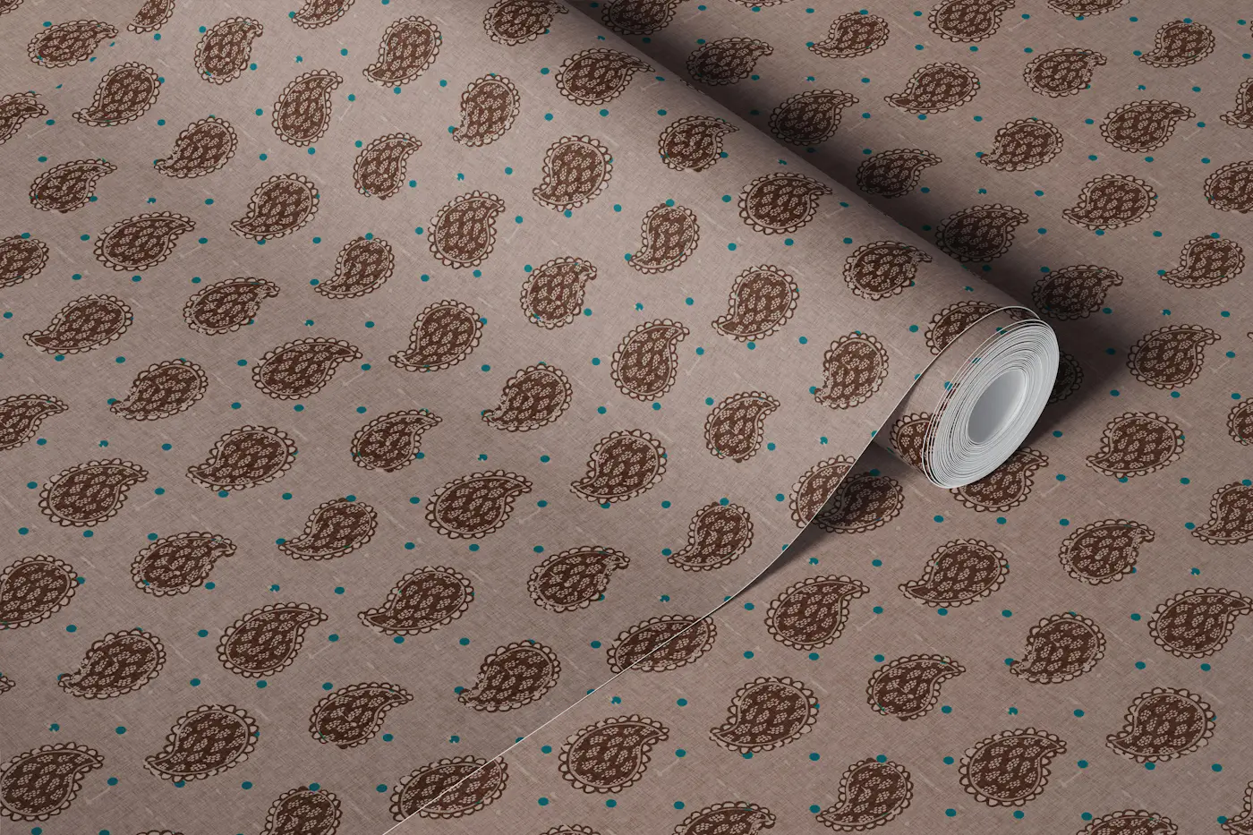 Rustic Paisley on Linen Beige wallpaper roll