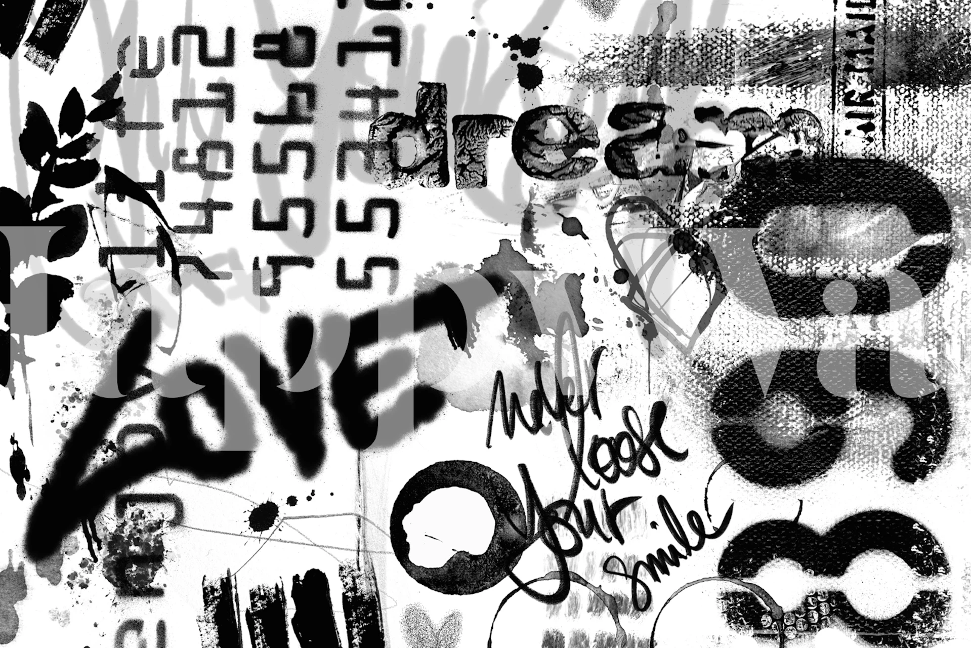 Black White Graffiti Love wallpaper in a room
