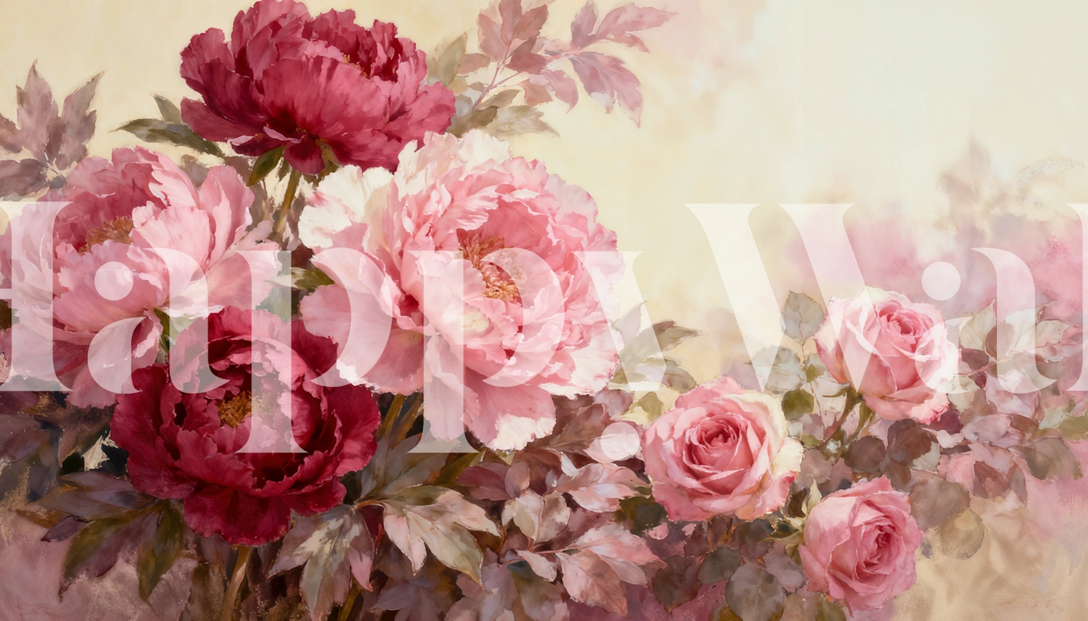 Romantic Pink Peonies and Roses wallpaper in a room