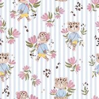 Leopard Bloom - pink blue stripes carta da parati