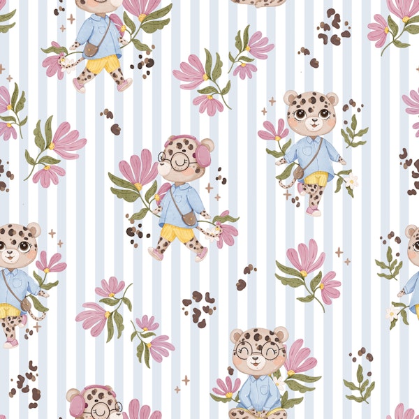 Leopard Bloom - pink blue stripes